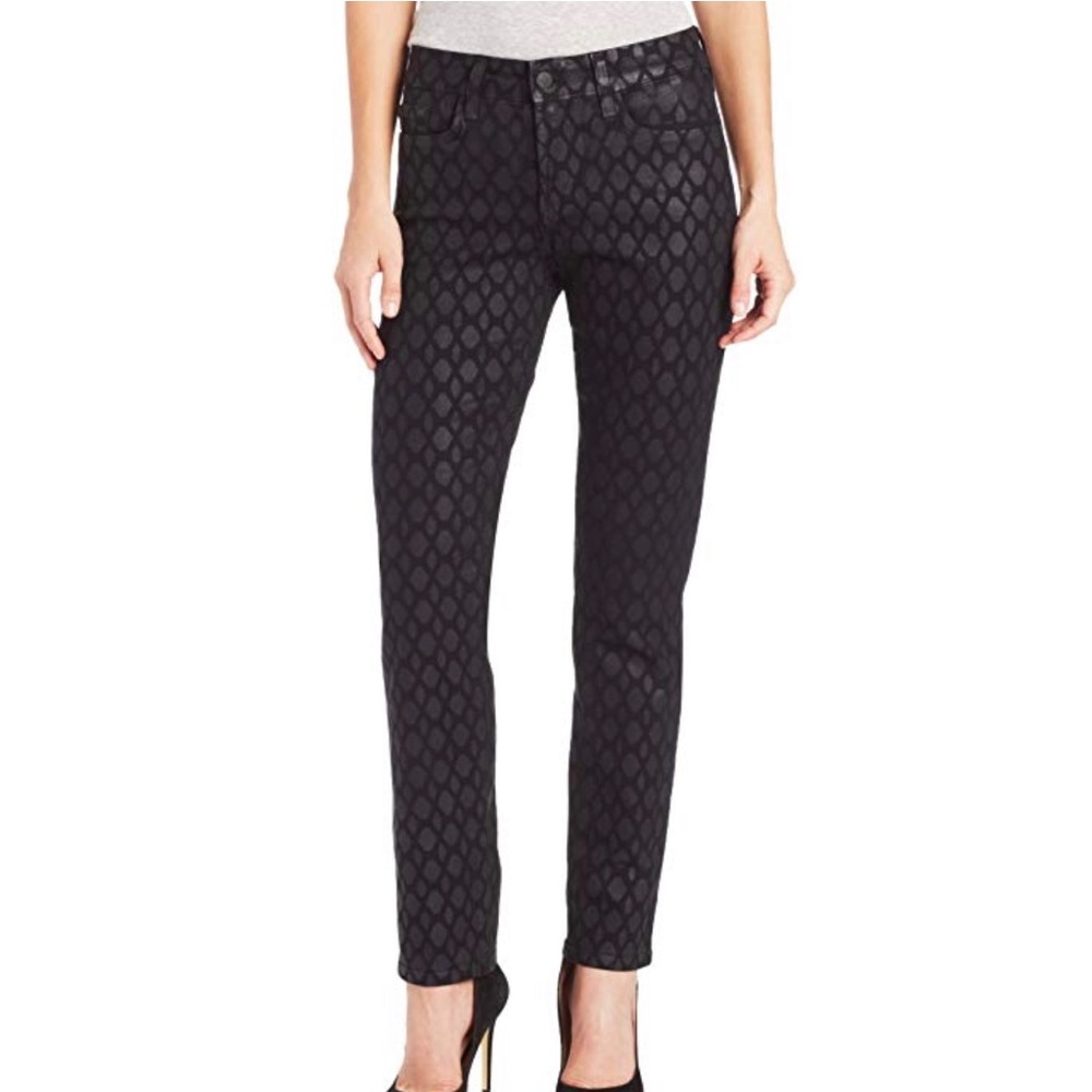 NYDJ Sherri Skinny Hexagon Print Black Jeans - 10P